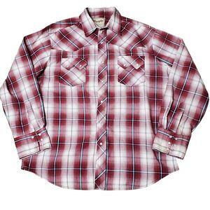 Wrangler Mens Sz Large Snap Front LS Plaid Western Shirt Silver Metallic